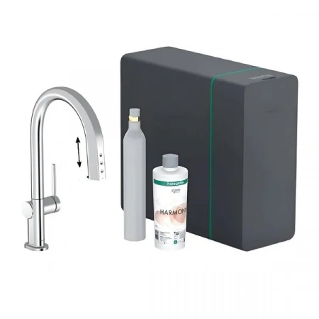 Фото смеситель для кухонной мойки hansgrohe aqittura sodasystem 76806000
