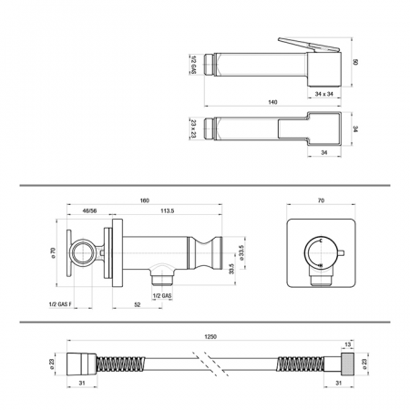 Фото встраиваемый смеситель с гигиеническим душем bossini cube brass e38001b.030