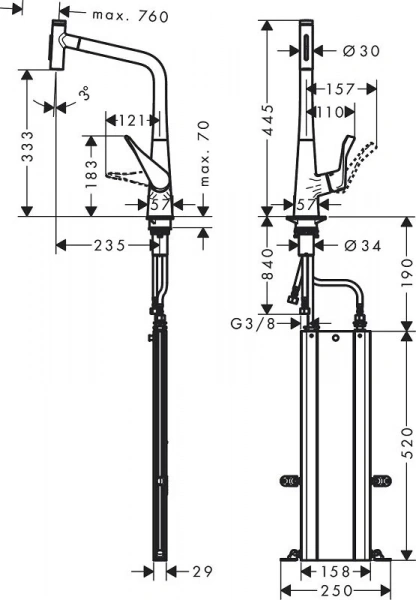 Фото смеситель для кухонной мойки hansgrohe metris select 73816000