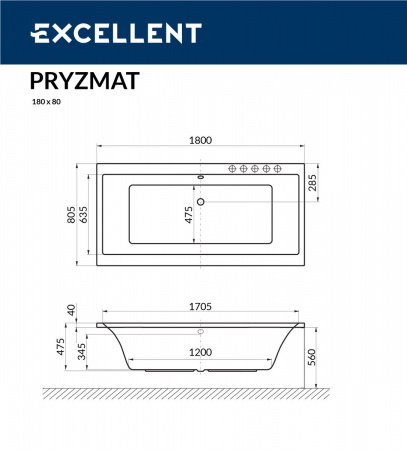 Фото акриловая ванна excellent pryzmat 180x80 см waex.pry18wh