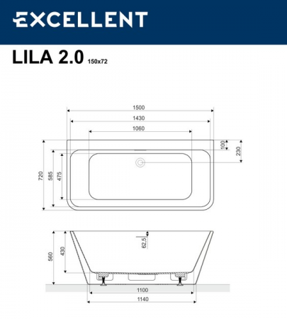 Фото акриловая ванна excellent lila 2.0 150x73 см waex.lil2.150.whp
