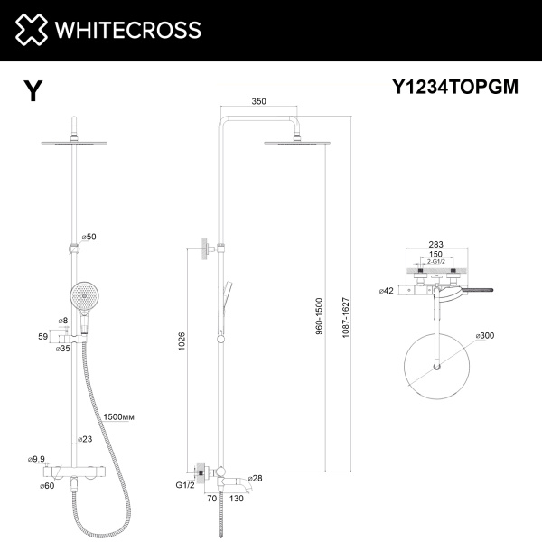 Фото душевая стойка whitecross y y1234topgm, цвет: оружейная сталь