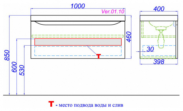 Фото тумба под раковину aqwella verona 100 см ver.01.10/w