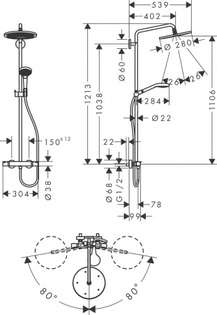 Фото душевая стойка hansgrohe croma select s 280 air 1jet showerpipe 26790000