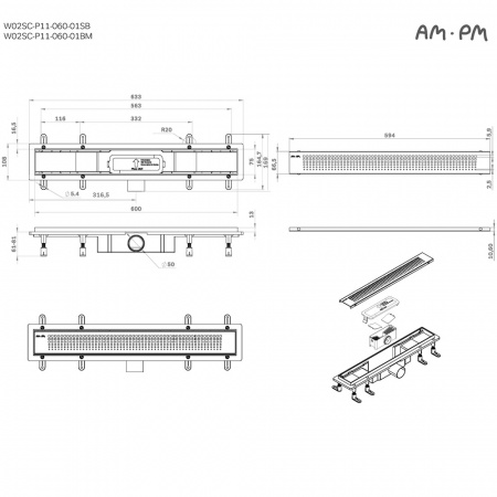 Фото душевой трап am.pm primeflow 60 см w02sc-p11-060-01sb