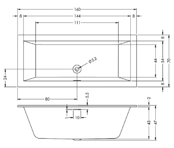 Фото акриловая ванна riho rethink cubic 160x70 см b104001005