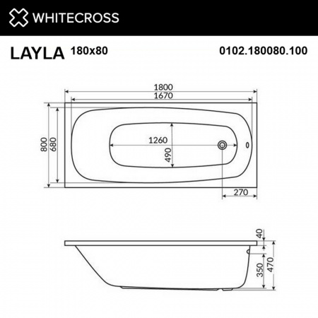 Фото акриловая ванна whitecross layla 180x80 см relax 0102.180080.100.relax.gl