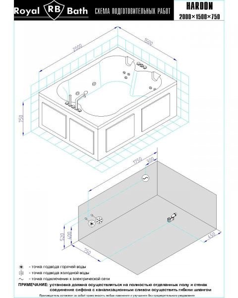 Фото акриловая ванна royal bath hardon de luxe rb083100dl 200x150 см