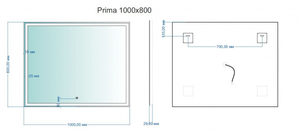Фото зеркало с подсветкой jorno прима 100 см prim.02.100/w/rl