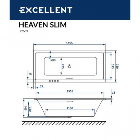 Фото акриловая ванна excellent heaven slim 170x75 см waex.hev17whs