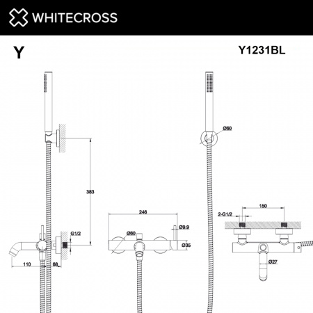 Фото смеситель для ванны с душевым комплектом whitecross y y1231bl, цвет: черный
