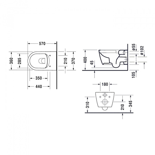 Фото унитаз подвесной безободковый duravit me by starck 45290900a11 (25290900001+002009)